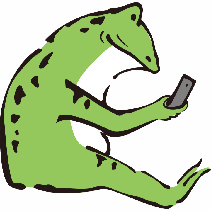 スマホを見るカエル（横）